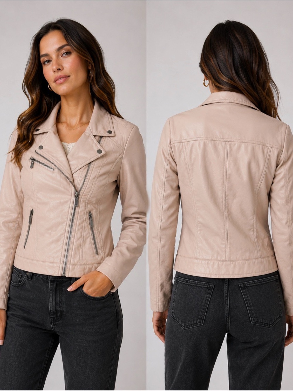 Women’s Faux Leather Jacket - Light Pink Size Medium